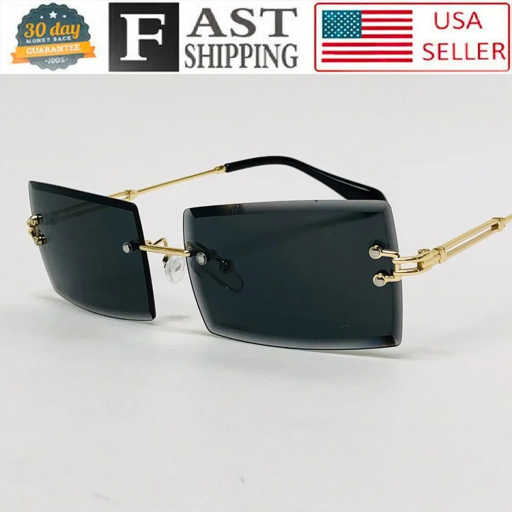 Men Sunglasses Hip Hop Shades Metal Gold Frameless Classic Outdoor Driving Lente